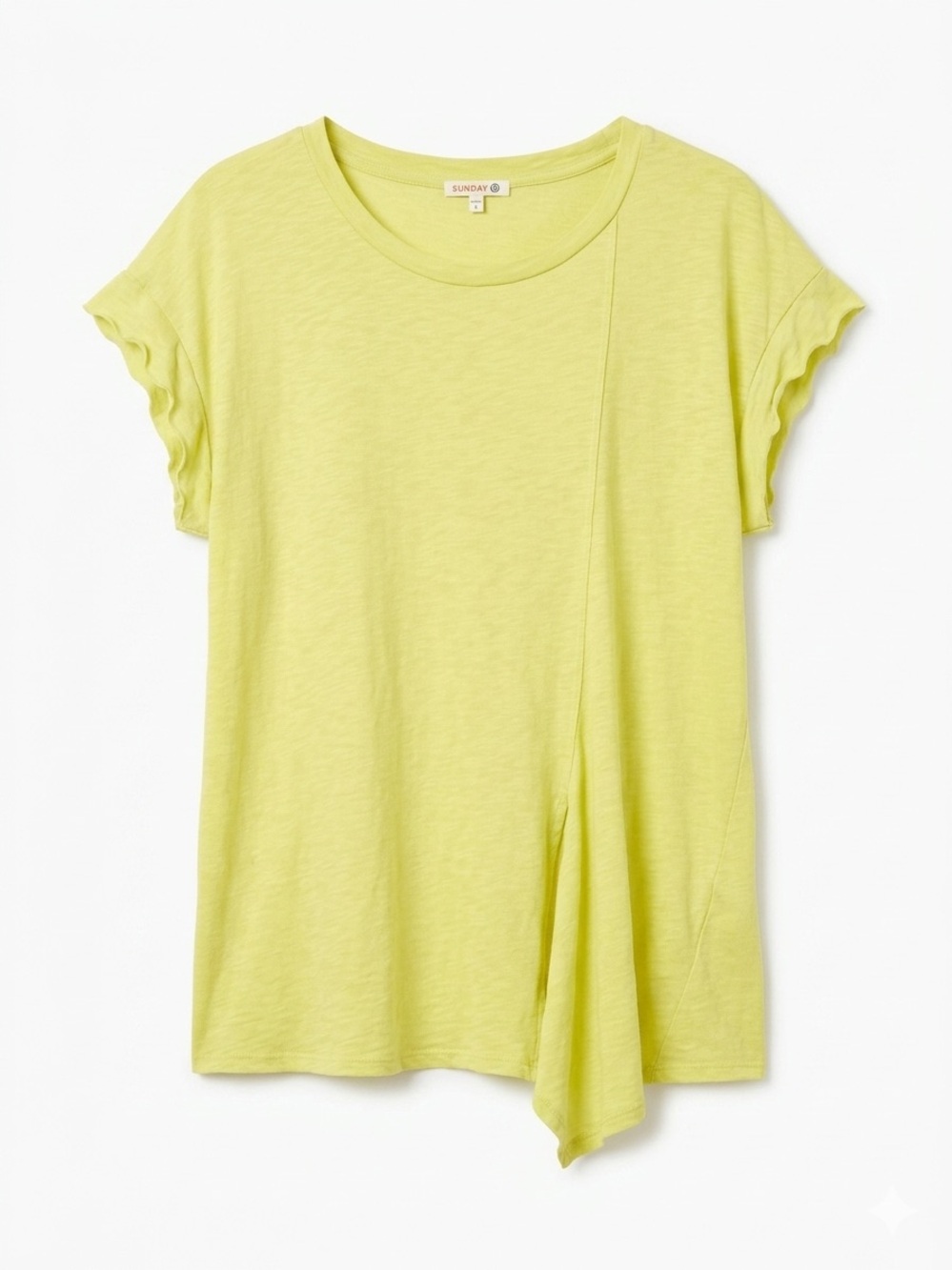 SUNDRY by Anthropologie Chartreuse Yellow Asymmetrical Drape Tee